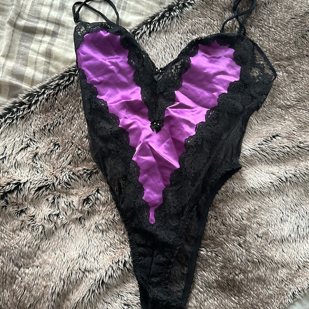 Purple and black lace leotard/ lingerie